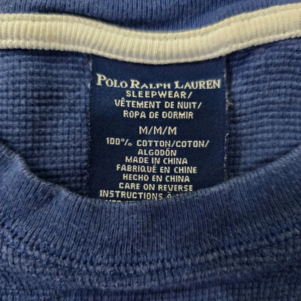 Polo Ralph Lauren Mens Blue Waffle Knit Thermal Long Sleeve Sleep Shirt Medium